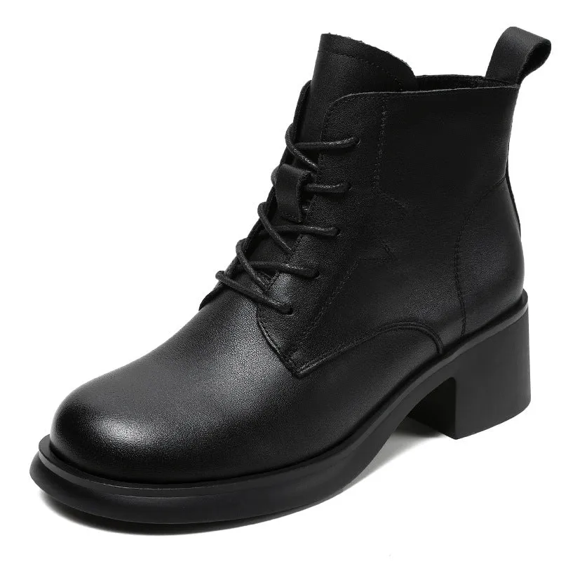 Women Classic Minimalist Leather Chunky Heel Boots