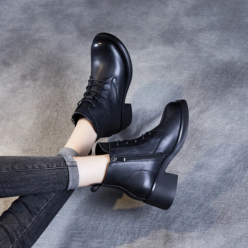 Women Classic Minimalist Leather Chunky Heel Boots