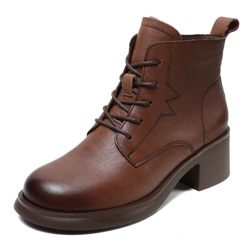 Women Classic Minimalist Leather Chunky Heel Boots