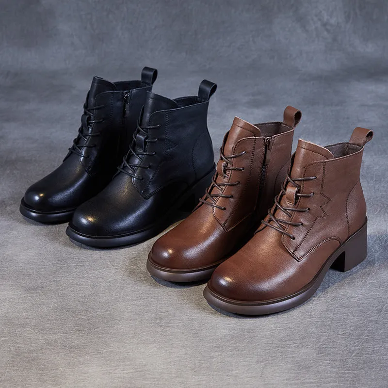 Women Classic Minimalist Leather Chunky Heel Boots