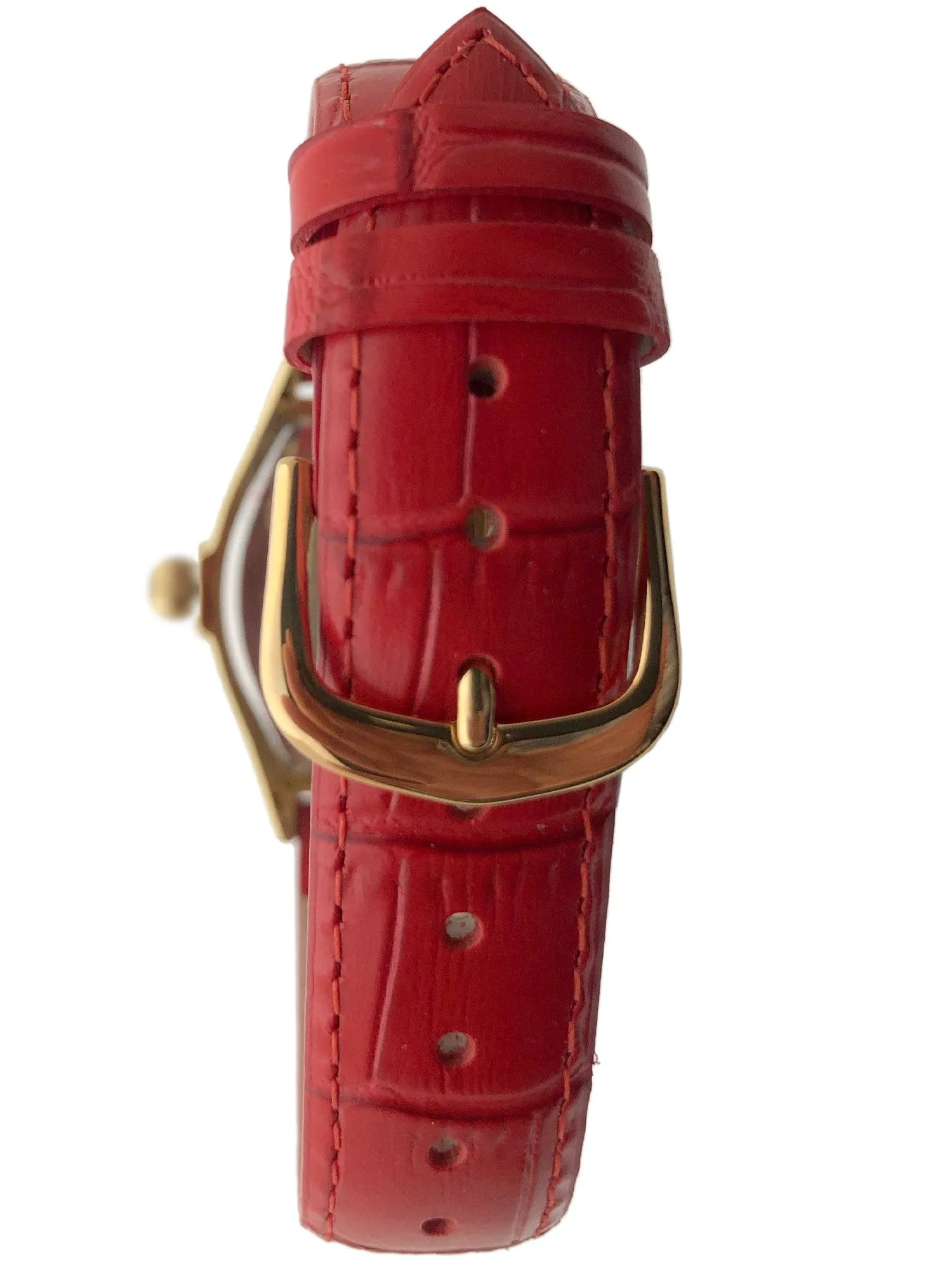 Women's 36mm Red Watch Barrel Shaped Tank Case Leather Strap